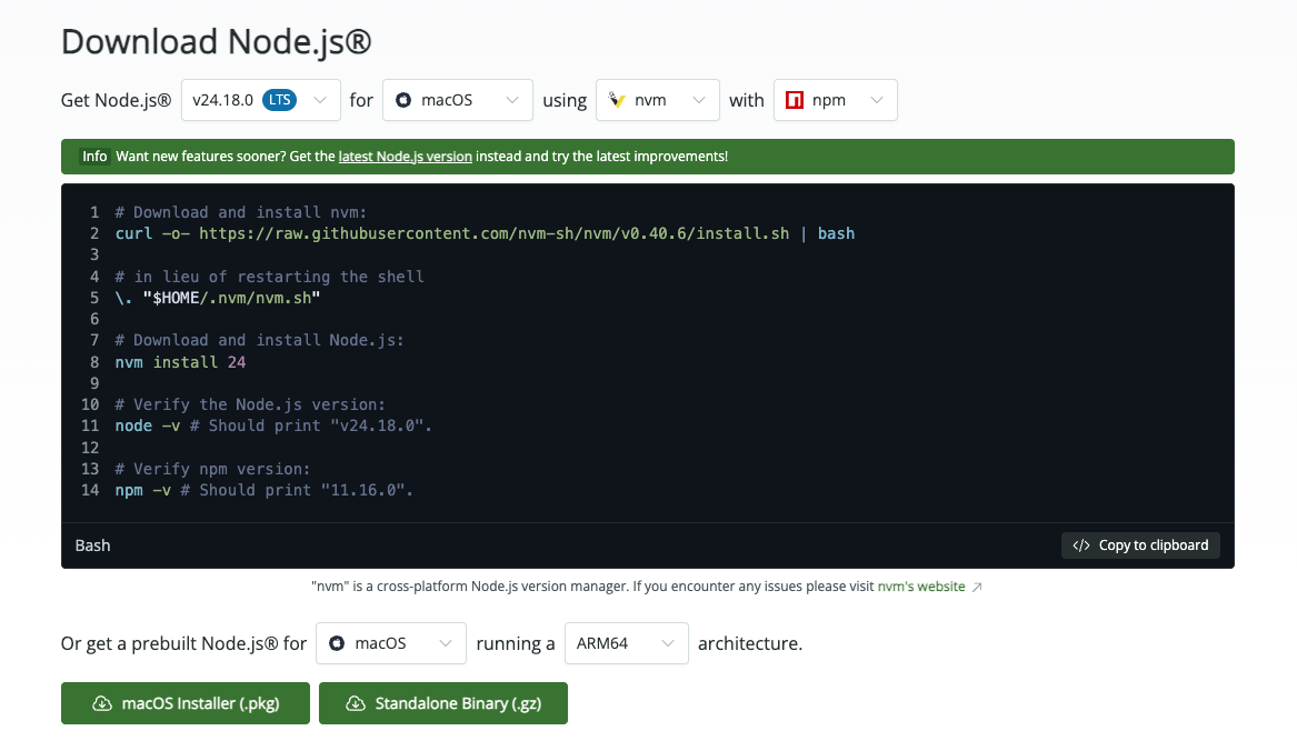 Node download page